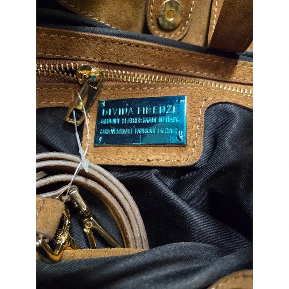 Divina Firenze Brown Suede Leather Tote Bag Made in Italy New with Tags - Picture 7 of 7